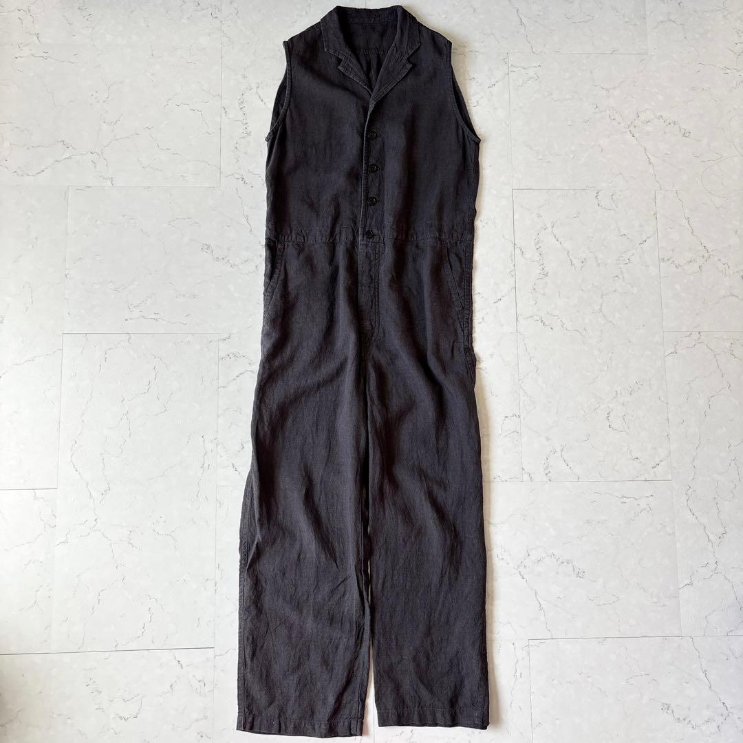 美品 ネストローブ 日本製 リネン ノースリーブ オールインワン ツナギ グレー