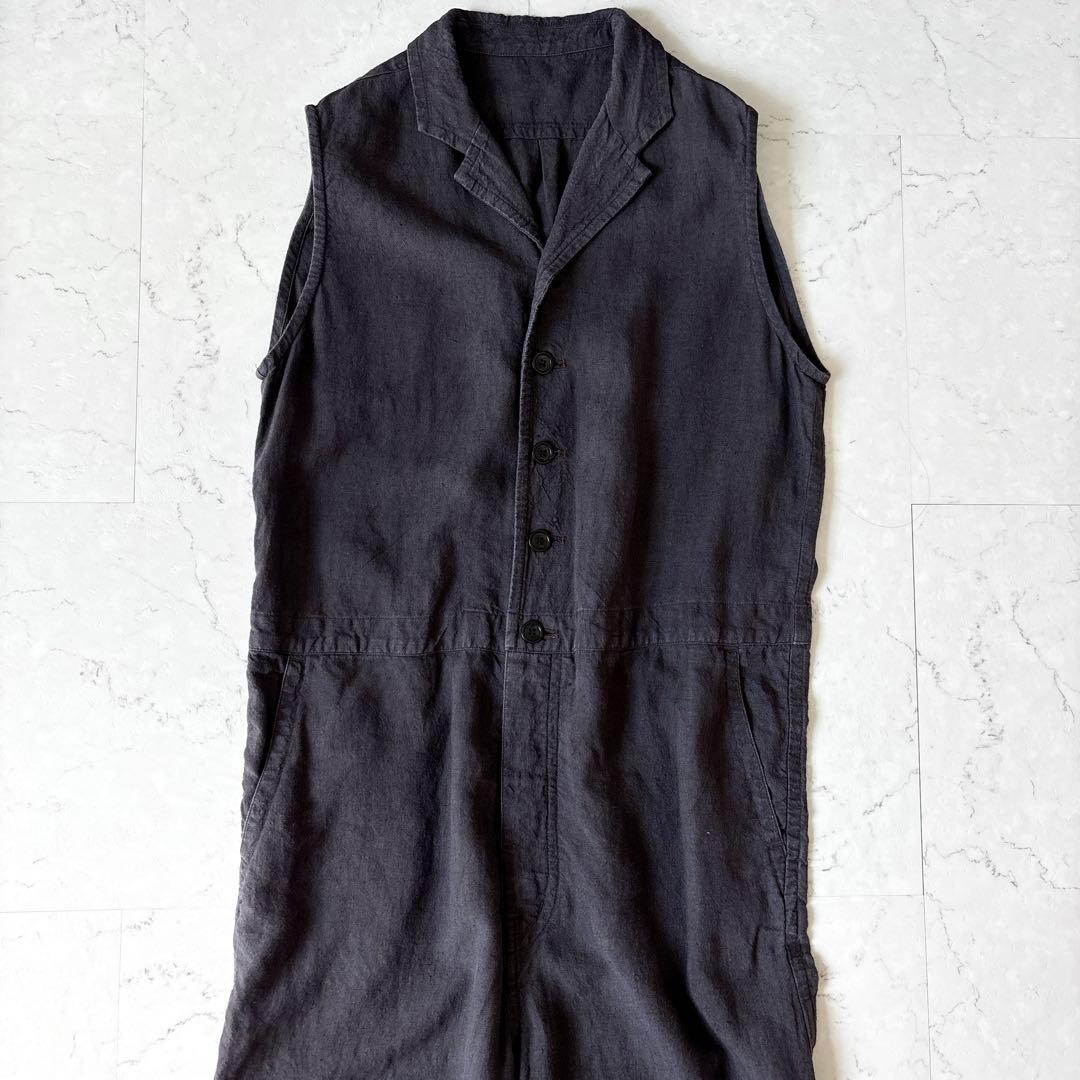 美品 ネストローブ 日本製 リネン ノースリーブ オールインワン ツナギ グレー