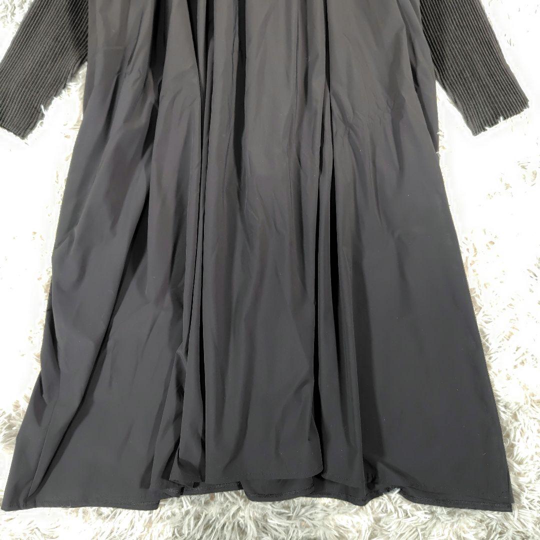 スペッチオ◎ロングワンピース プリーツ 長袖 ボートネック 体型カバー お洒落黒