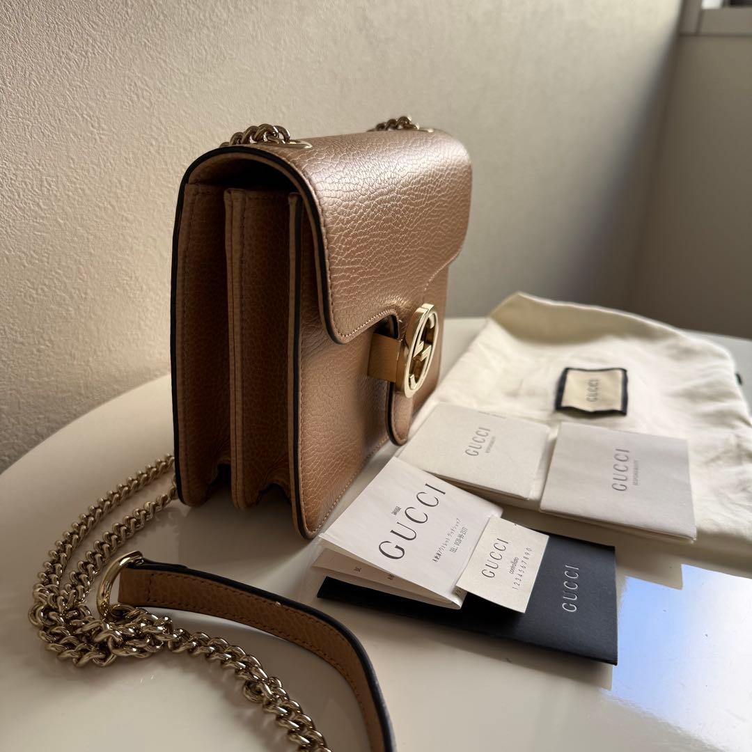 GUCCI ベージュ インターロッキング Gチェーン ショルダーバッグ