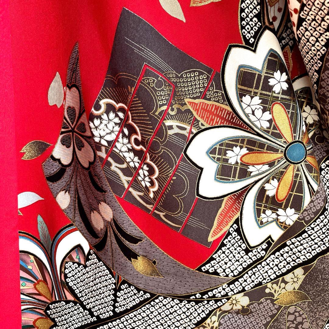 振袖フルセット　金彩友禅　成人式振袖　振袖　裄丈67 赤　桜