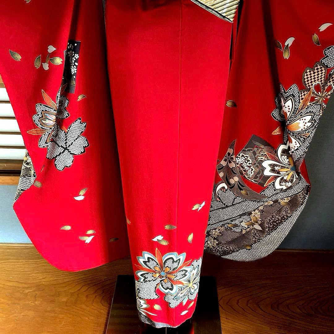 振袖フルセット　金彩友禅　成人式振袖　振袖　裄丈67 赤　桜