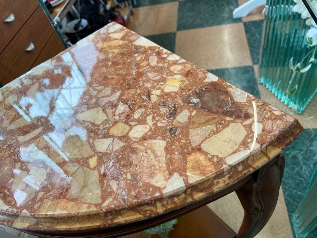 【地域限定無料配送】大理石の天板が美しいイタリア製のコーナーコンソールテーブル