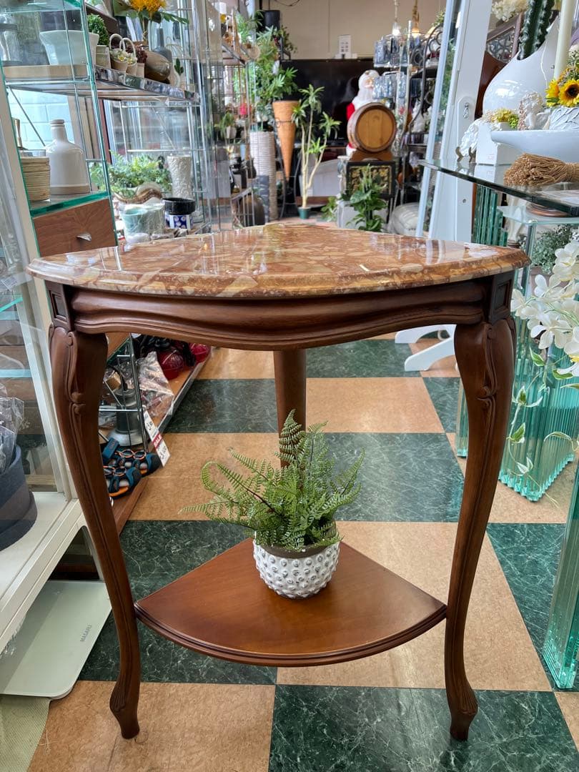 【地域限定無料配送】大理石の天板が美しいイタリア製のコーナーコンソールテーブル