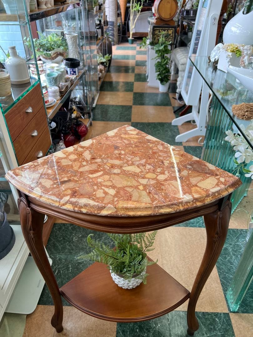 【地域限定無料配送】大理石の天板が美しいイタリア製のコーナーコンソールテーブル