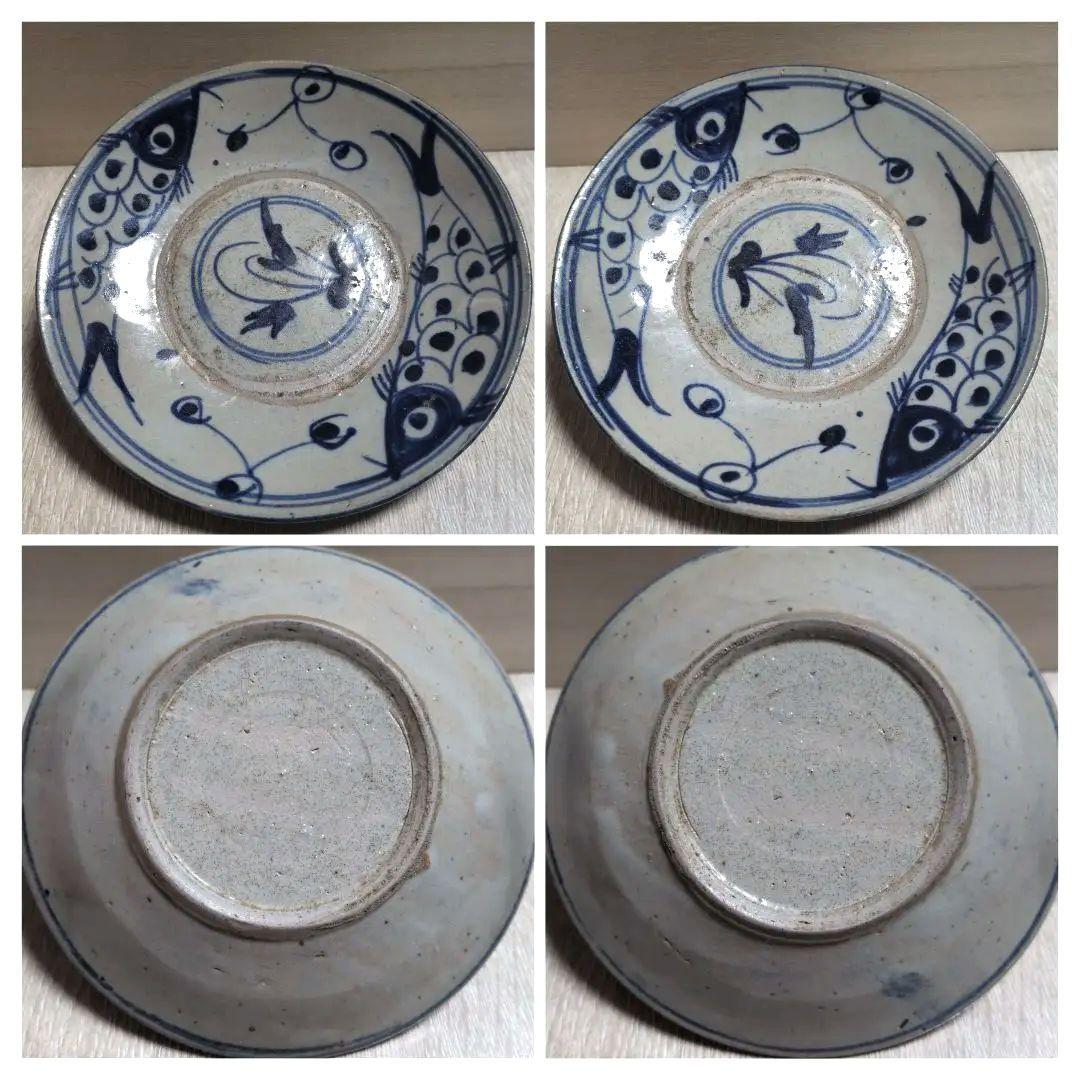 安南 魚紋小皿 染付 手描き 5枚 骨董