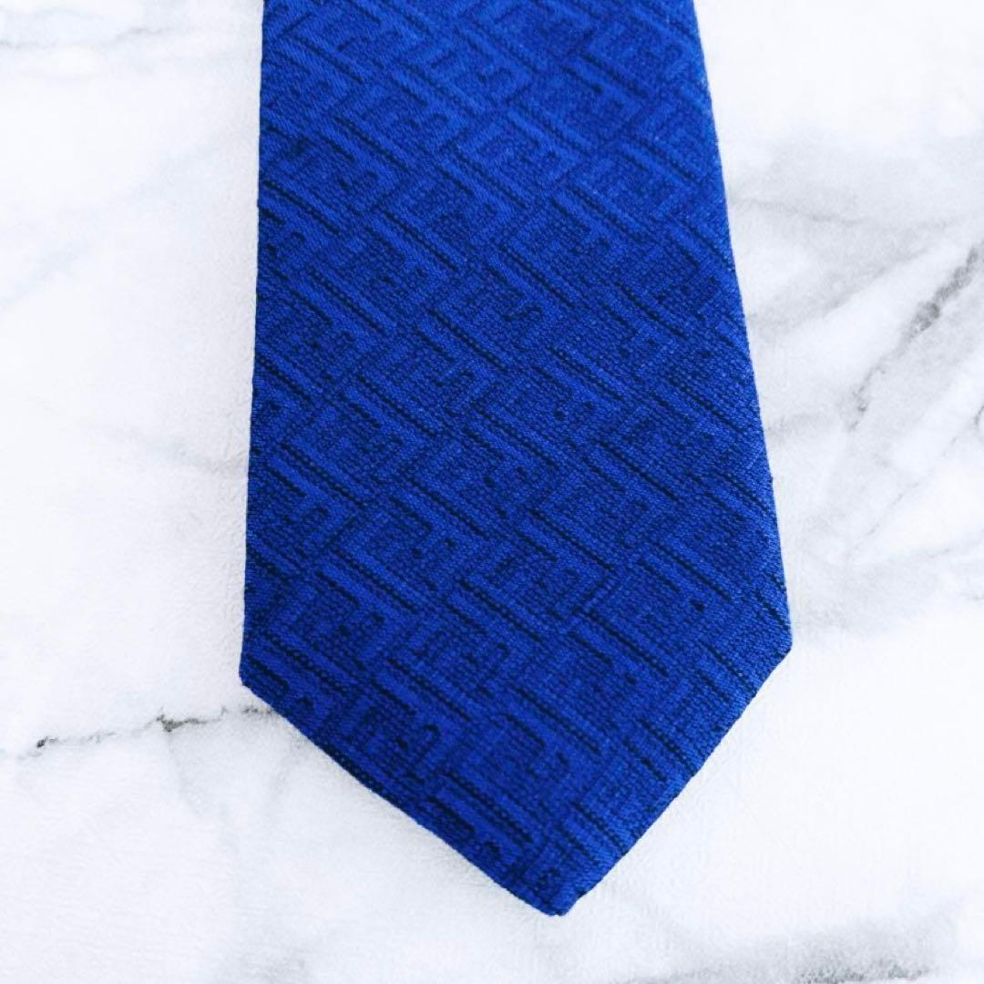 ✨未使用タグ付き✨フェンディ　ズッカ柄　ズッキーニ　マリンブルー　ネクタイ