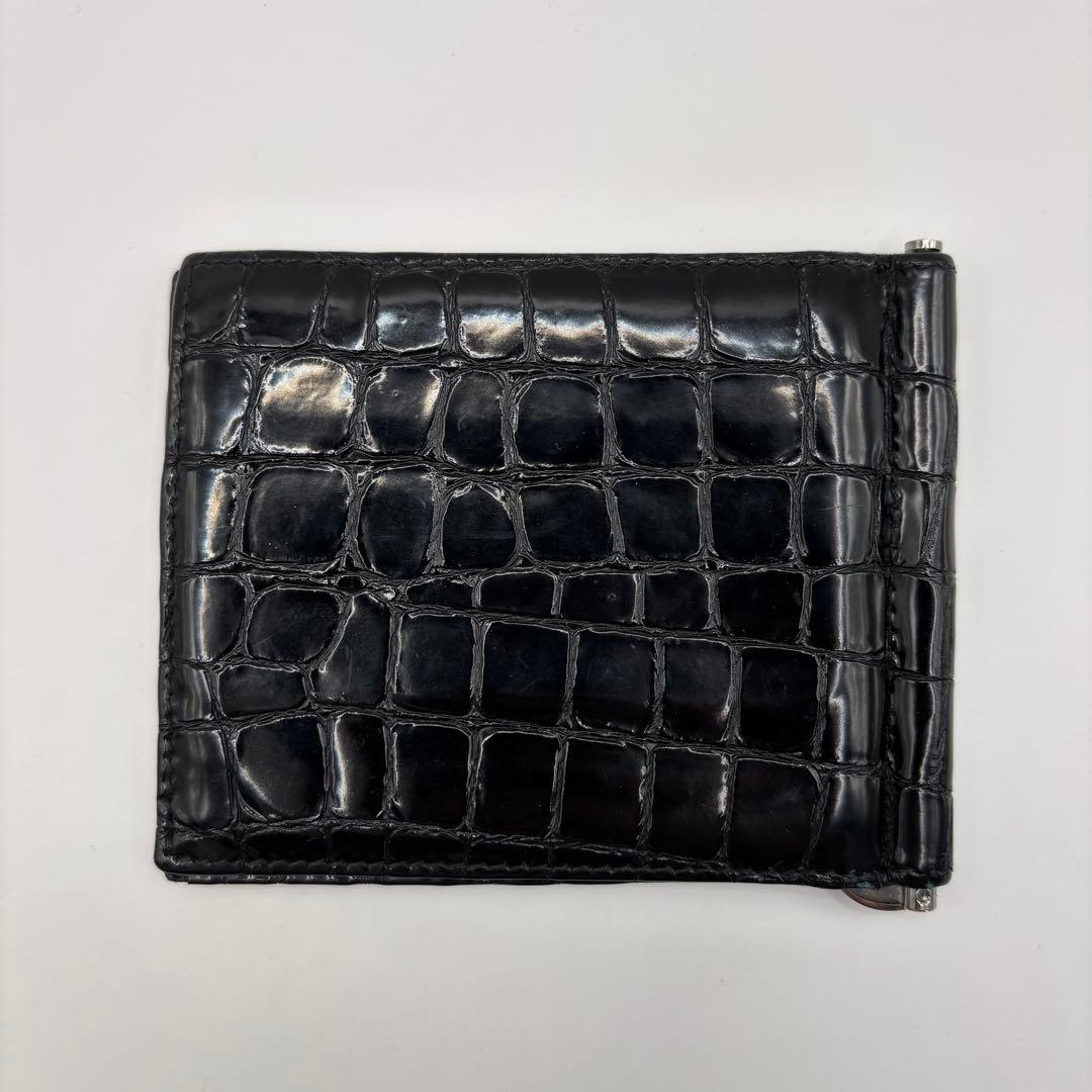 希少品/付属品　PRADA 二つ折り財布　マネークリップ　クロコ　エナメル　黒色
