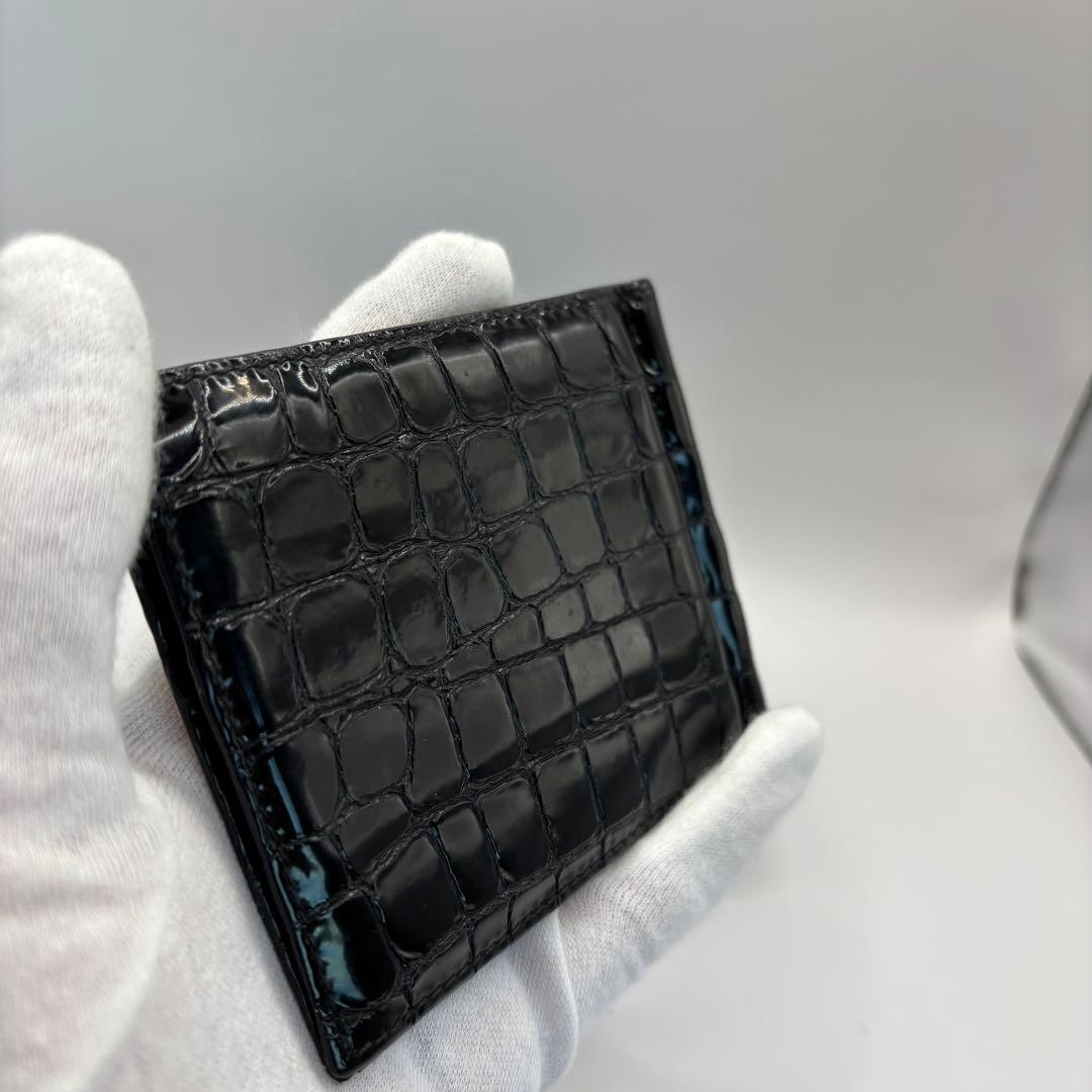 希少品/付属品　PRADA 二つ折り財布　マネークリップ　クロコ　エナメル　黒色