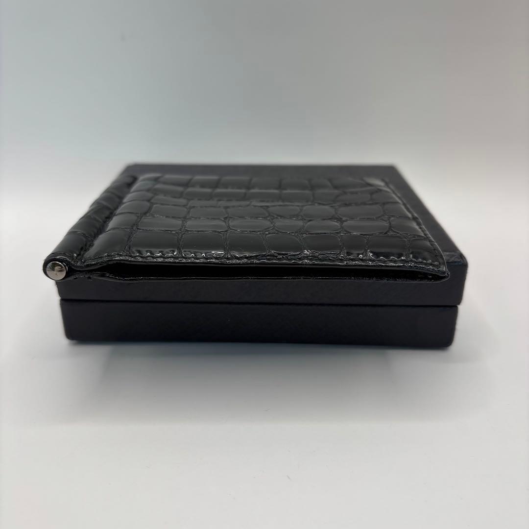 希少品/付属品　PRADA 二つ折り財布　マネークリップ　クロコ　エナメル　黒色