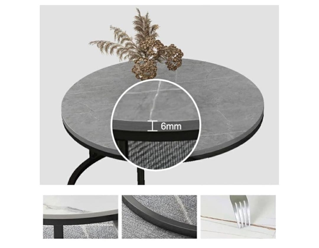 センターテーブル 大理石柄セラミック 伸縮 丸2個セット　収納付　ローテーブル