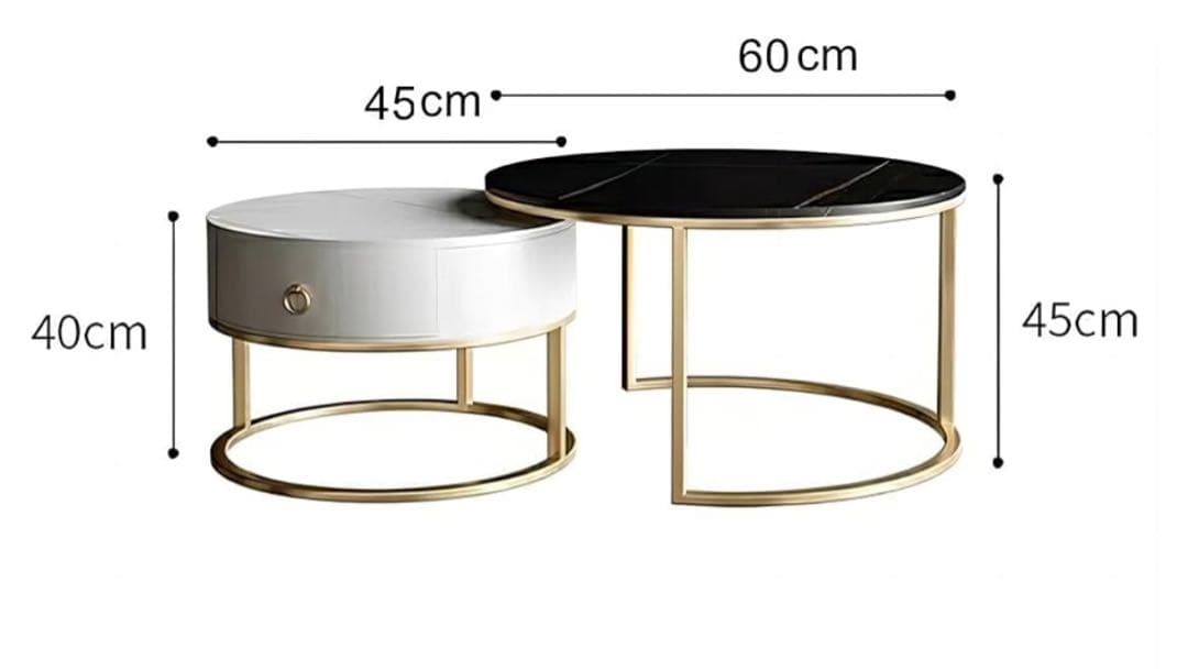 センターテーブル 大理石柄セラミック 伸縮 丸2個セット　収納付　ローテーブル