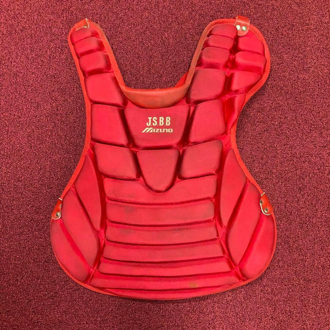 ◆軟式野球 一般用 ミズノ プロテクター 防具 レッド