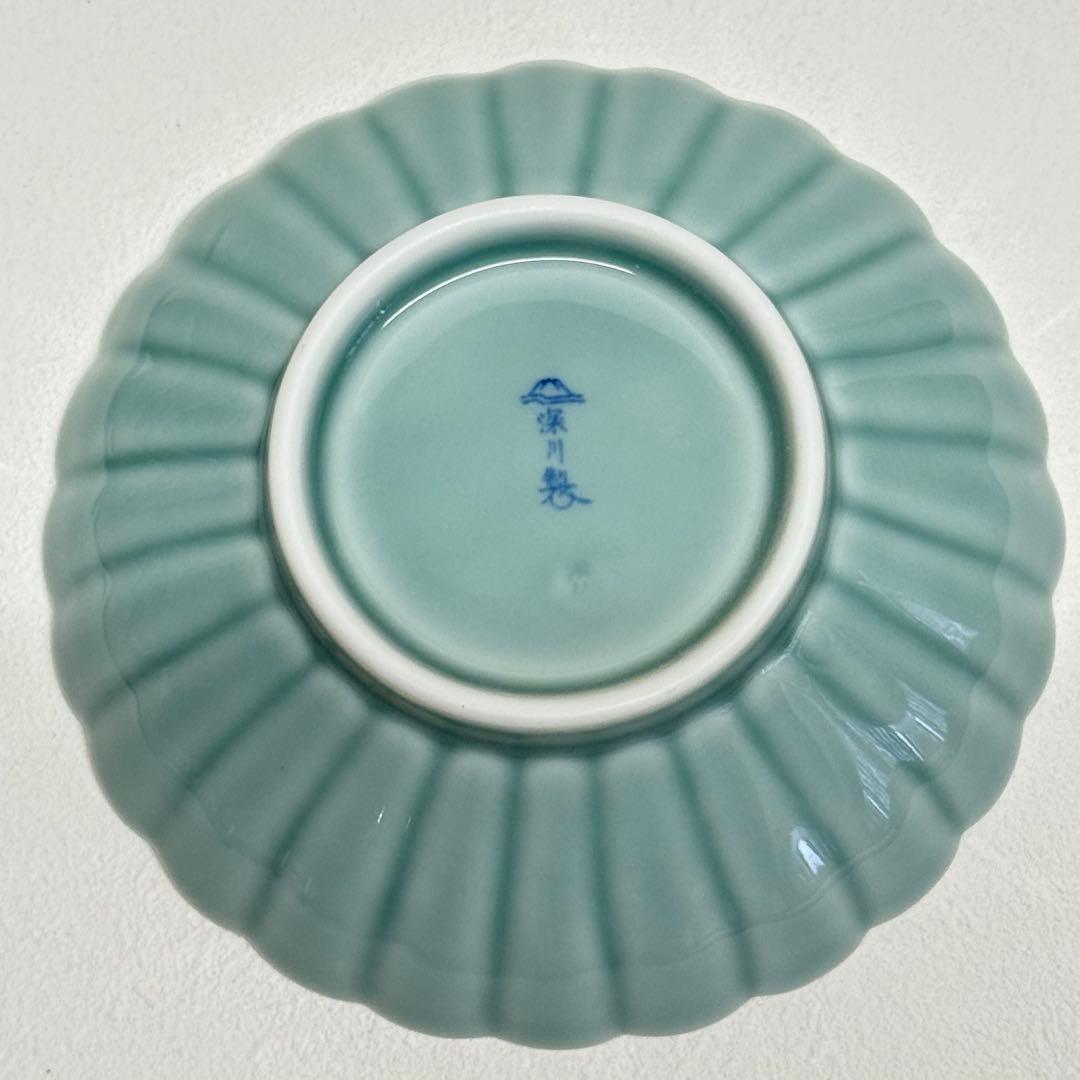 未使用 深川製磁 青磁 菊割小付揃 菊花 5枚セット