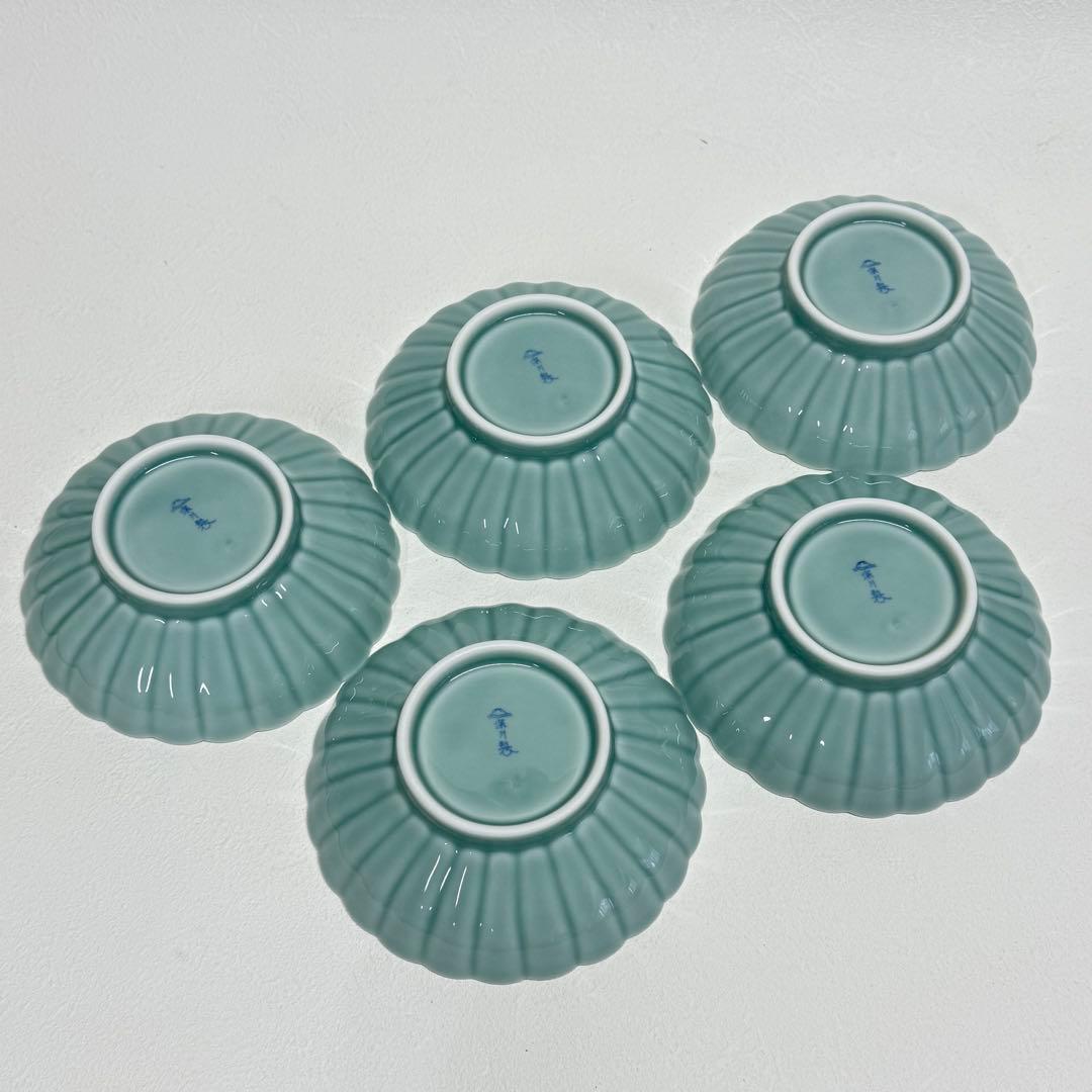 未使用 深川製磁 青磁 菊割小付揃 菊花 5枚セット