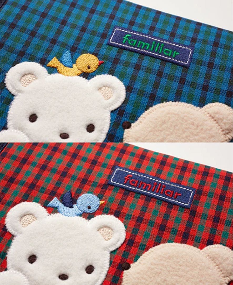 新品★ 002 ファミリア 母子手帳ケース 赤チェック ポーチ M