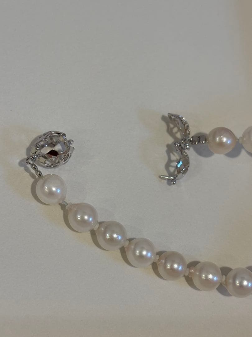 【美品】天然ホワイトパール ロングネックレス イヤリングセット