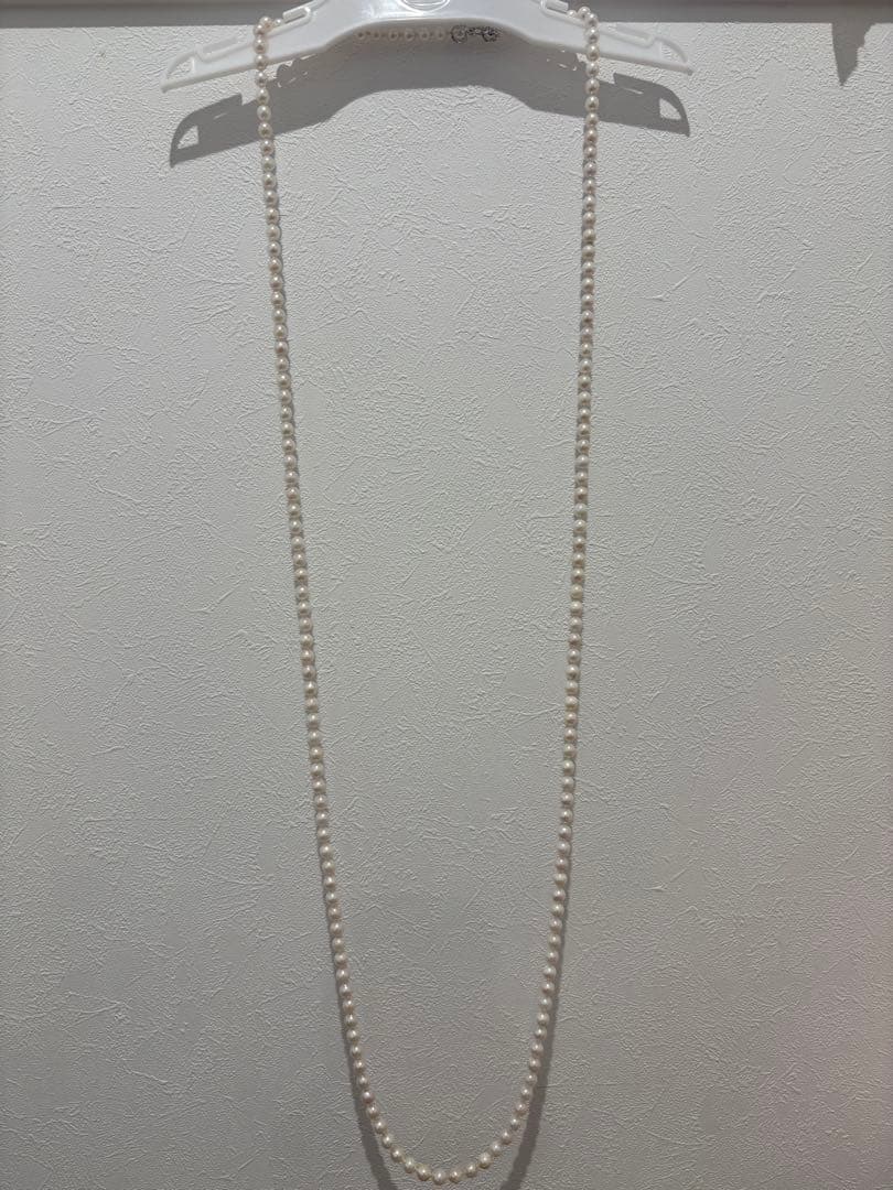 【美品】天然ホワイトパール ロングネックレス イヤリングセット