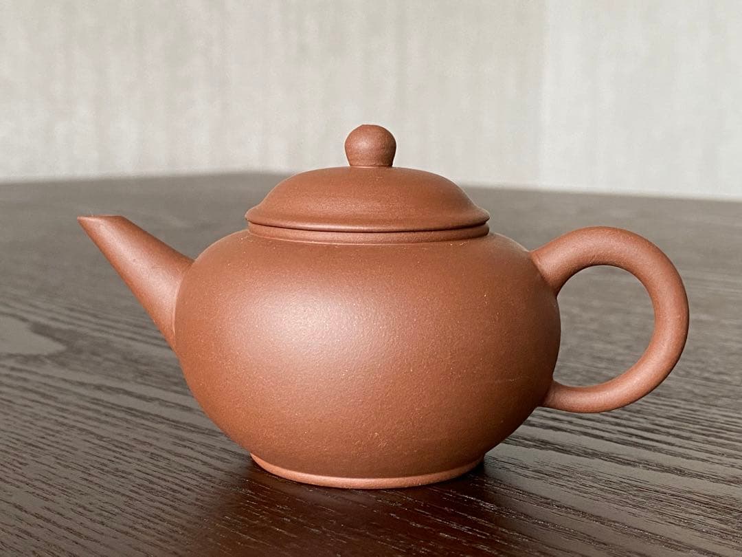 中国宜興紫砂茶壺　　清香　水平壷　朱泥紫砂　素焼きの急須
