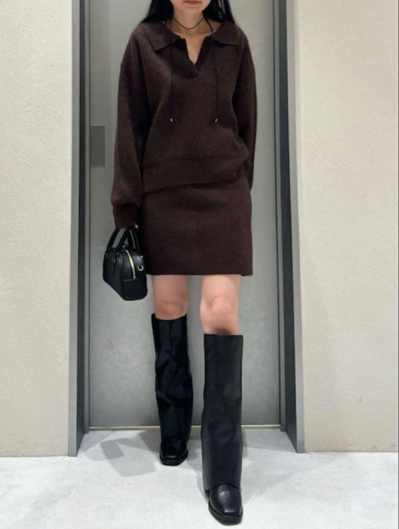 FRAY I.Dラクーンダブルフェイスポロカラープルオーバー ブラウン