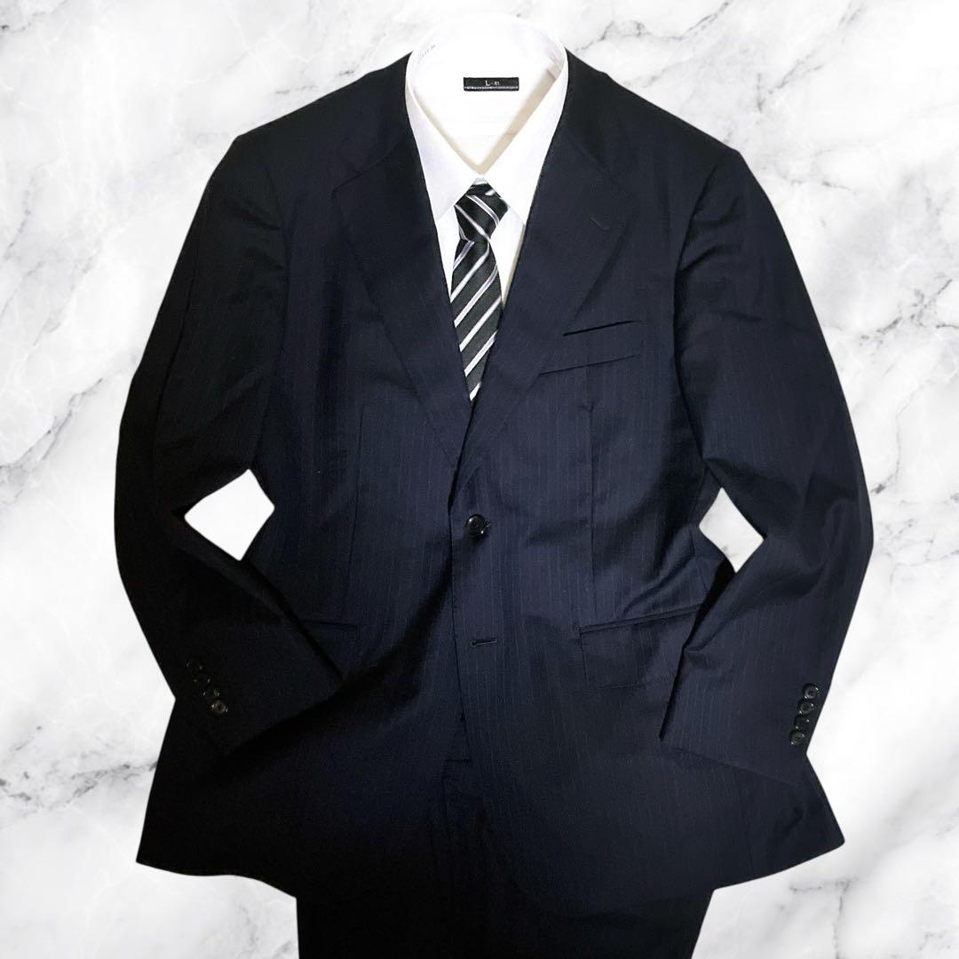極美品☆マッキントッシュロンドン☆スーツセットアップ☆ストライプ柄☆ネイビー☆L
