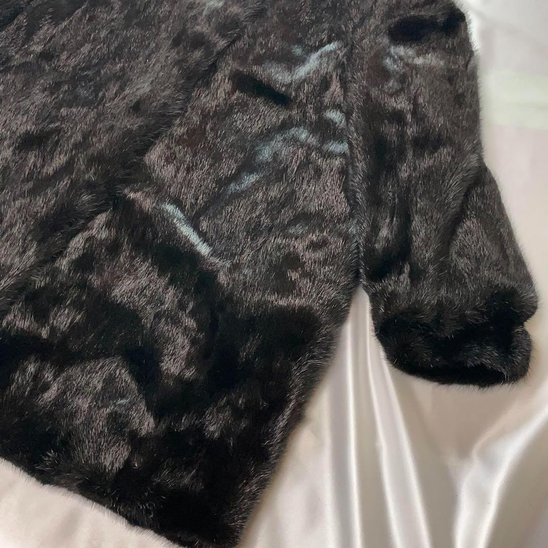 13号　ブラックグラマ　本毛皮　ミンク　黒　逆毛　スタンドカラー　絞り袖