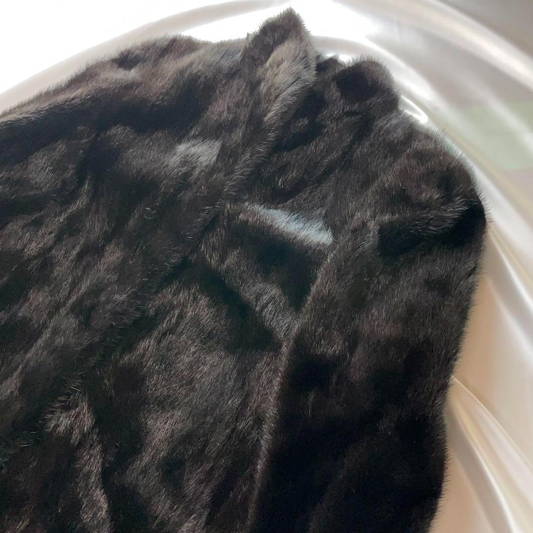13号　ブラックグラマ　本毛皮　ミンク　黒　逆毛　スタンドカラー　絞り袖