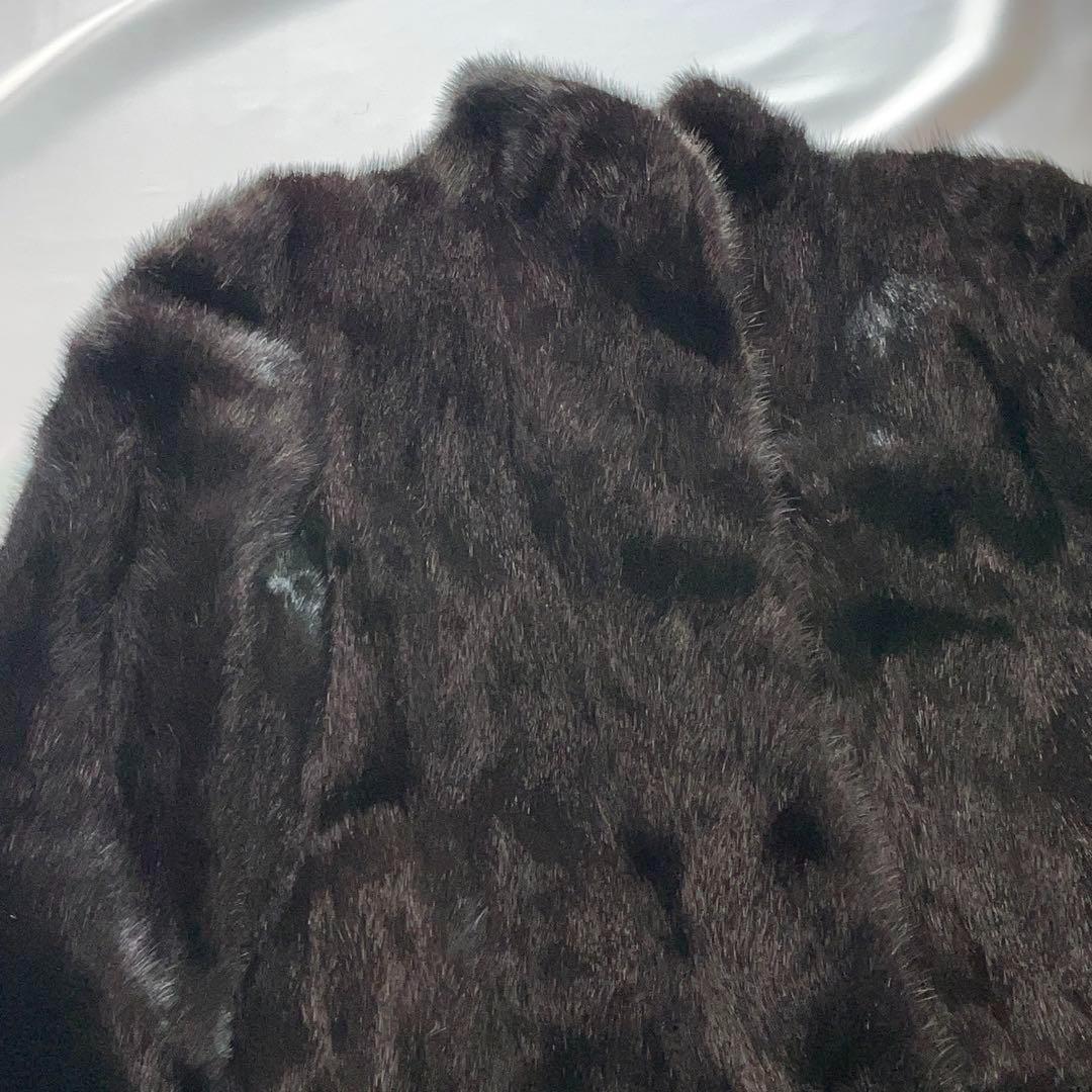 13号　ブラックグラマ　本毛皮　ミンク　黒　逆毛　スタンドカラー　絞り袖