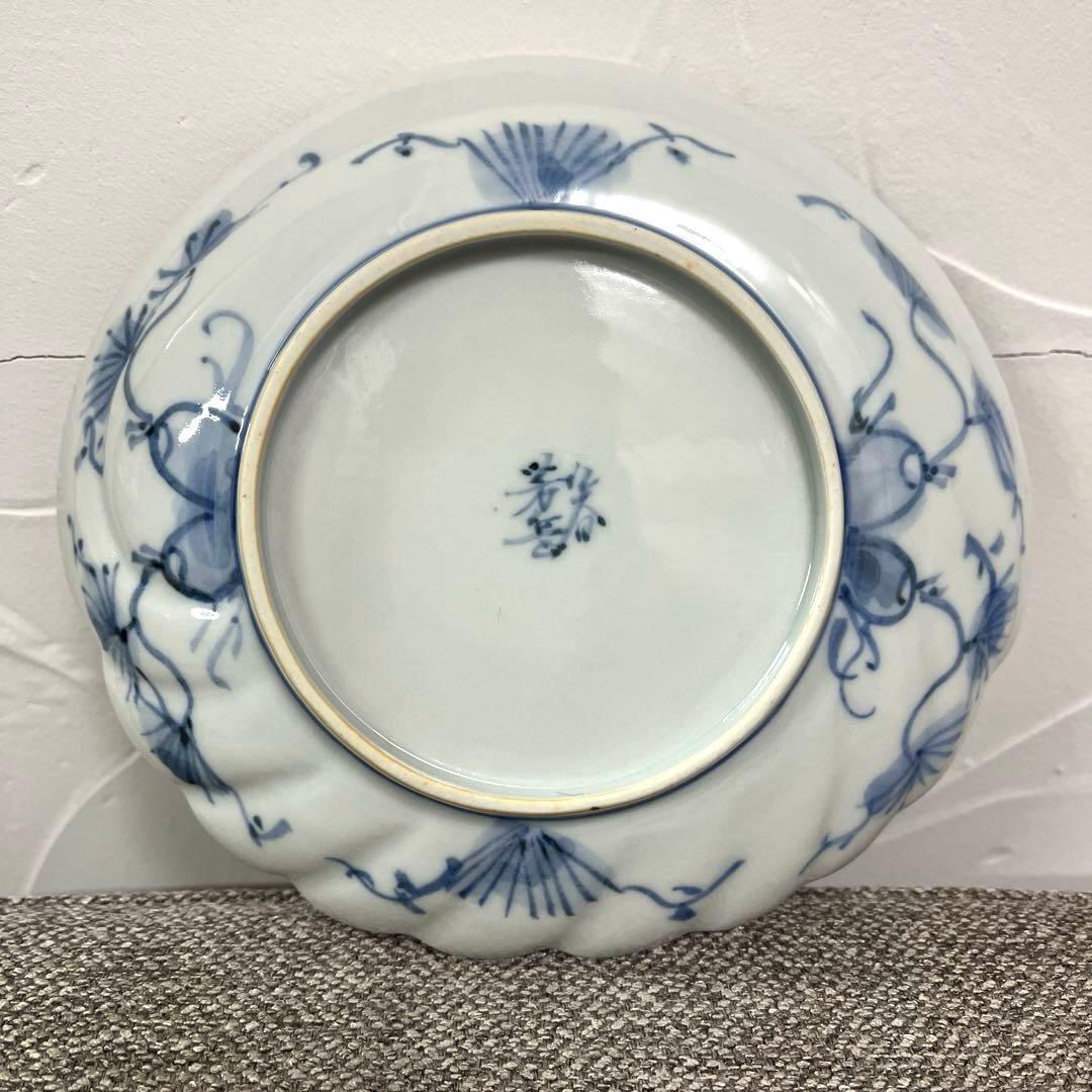 九谷焼の「山本芳岳」作の染錦松竹梅 鮑型皿5枚セット