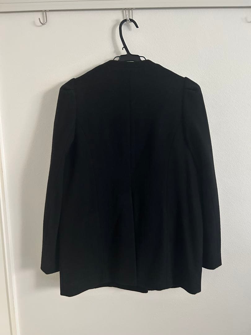 ノーカラーダブルブレストパフスリーブジャケット ブラック