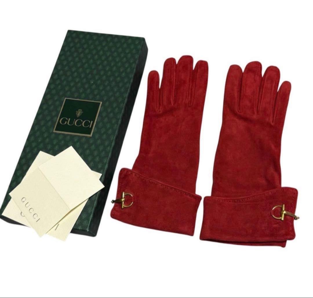 ❤️新品未使用　GUCCIグッチ　スウェード　手袋グローブ　レッド　レディース　7