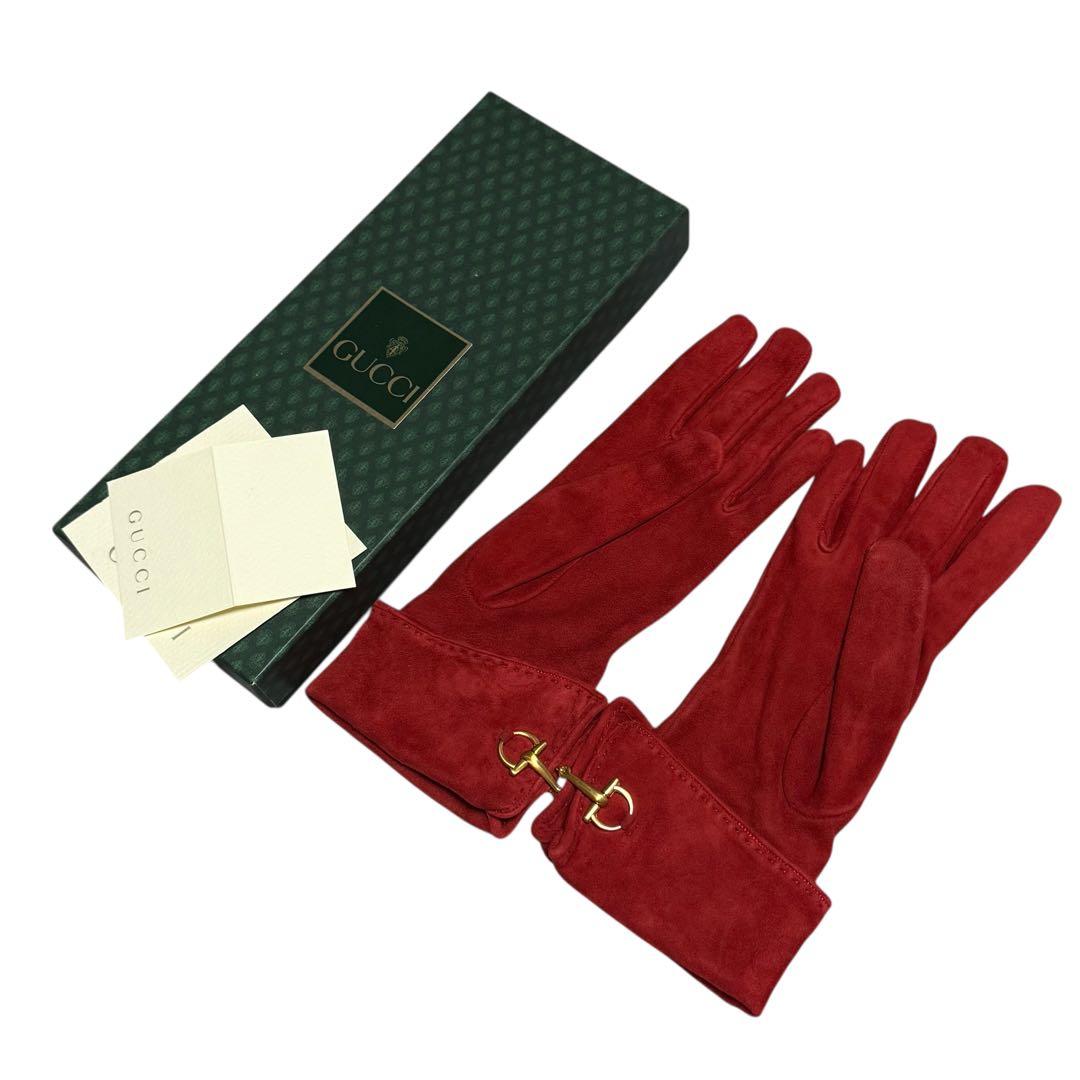 ❤️新品未使用　GUCCIグッチ　スウェード　手袋グローブ　レッド　レディース　7