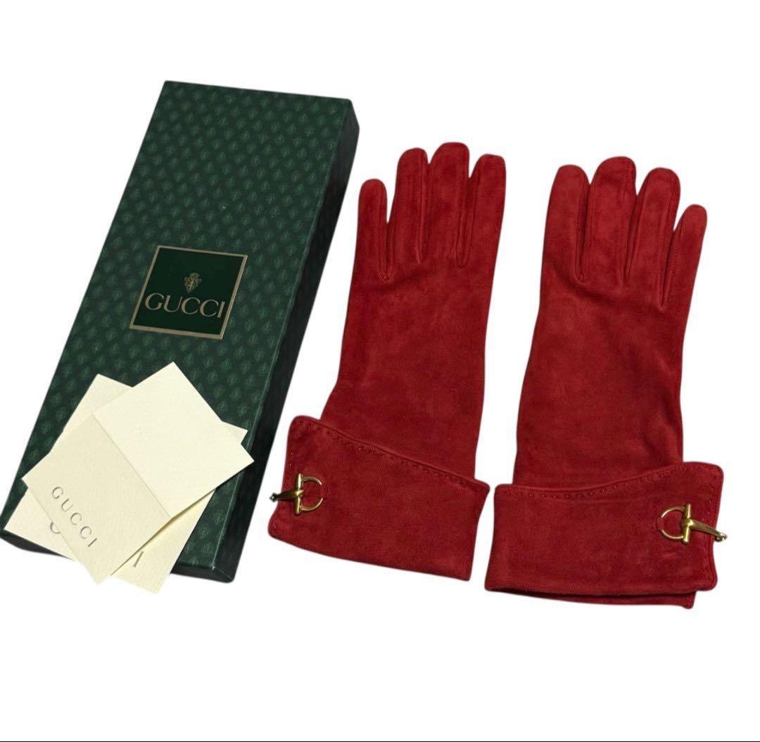 ❤️新品未使用　GUCCIグッチ　スウェード　手袋グローブ　レッド　レディース　7