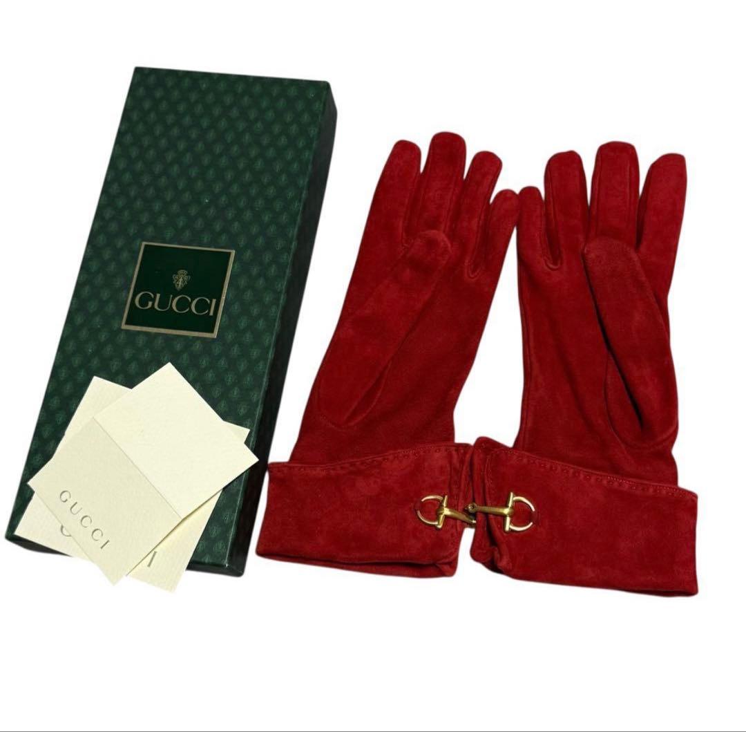 ❤️新品未使用　GUCCIグッチ　スウェード　手袋グローブ　レッド　レディース　7