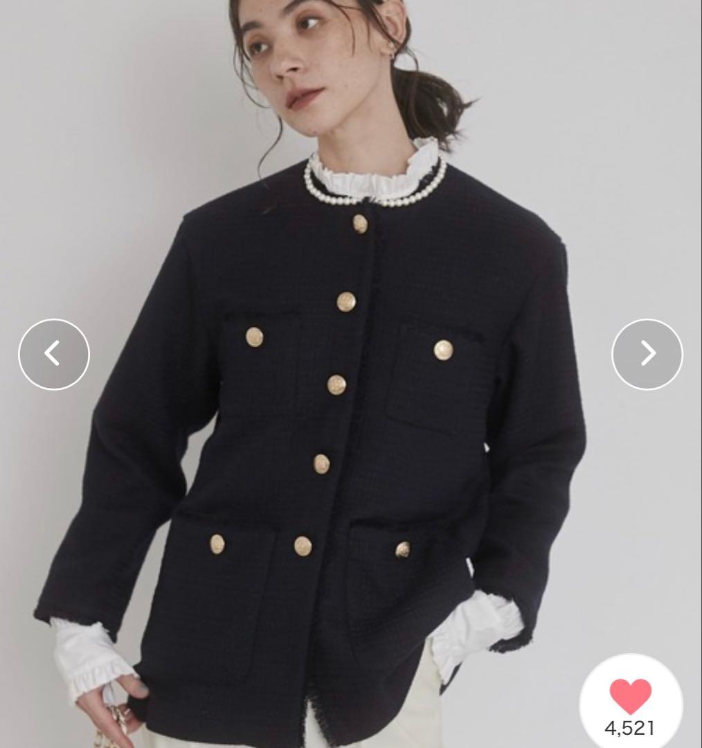 【オケージョン対応】ノーカラー ツイードジャケット