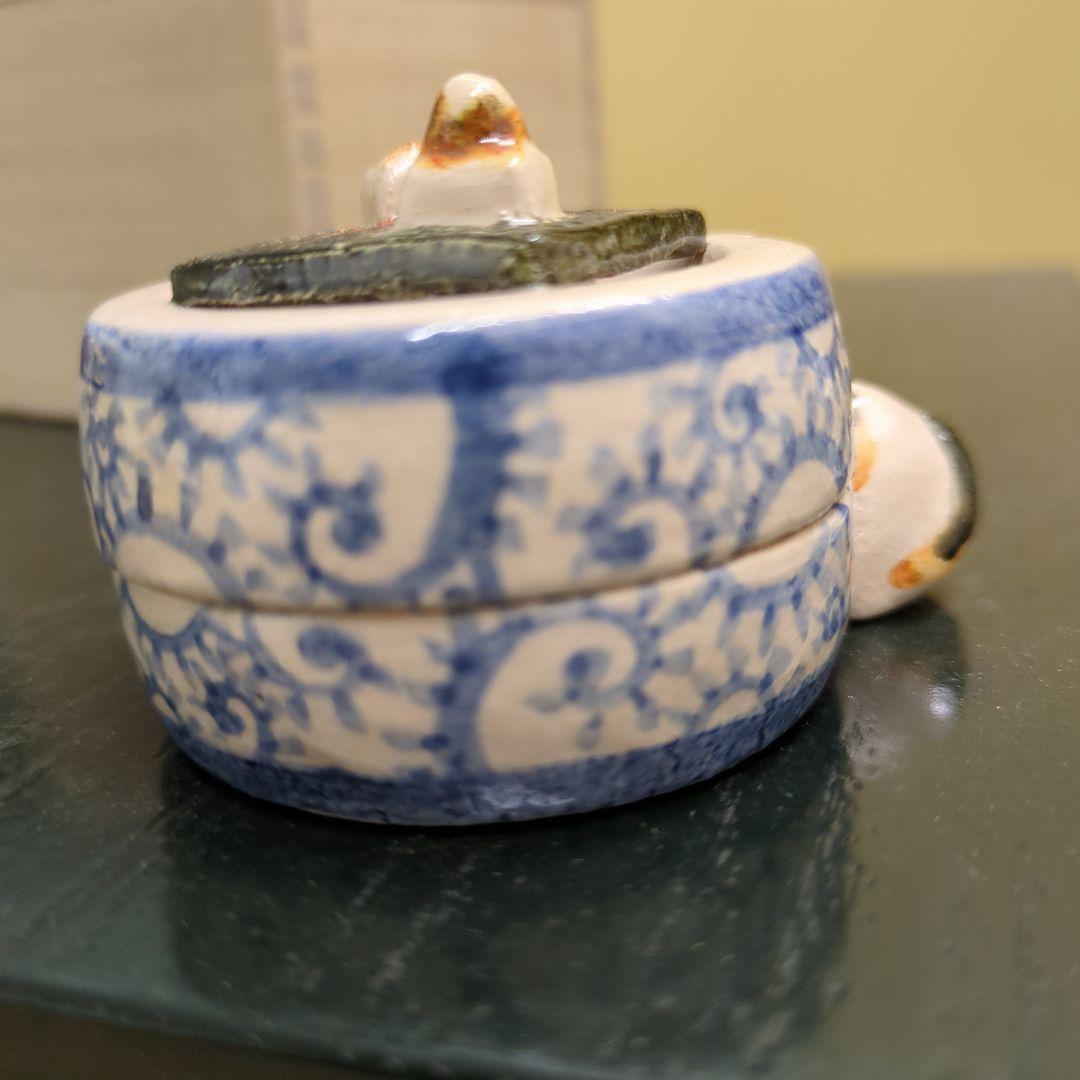 香合　火鉢猫　猫　火鉢　お餅　陶器　お香　置物　作家　木箱