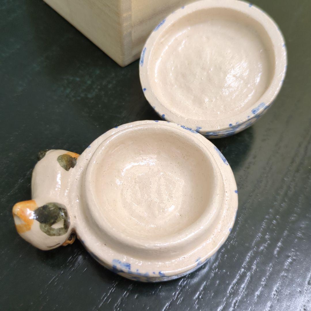 香合　火鉢猫　猫　火鉢　お餅　陶器　お香　置物　作家　木箱