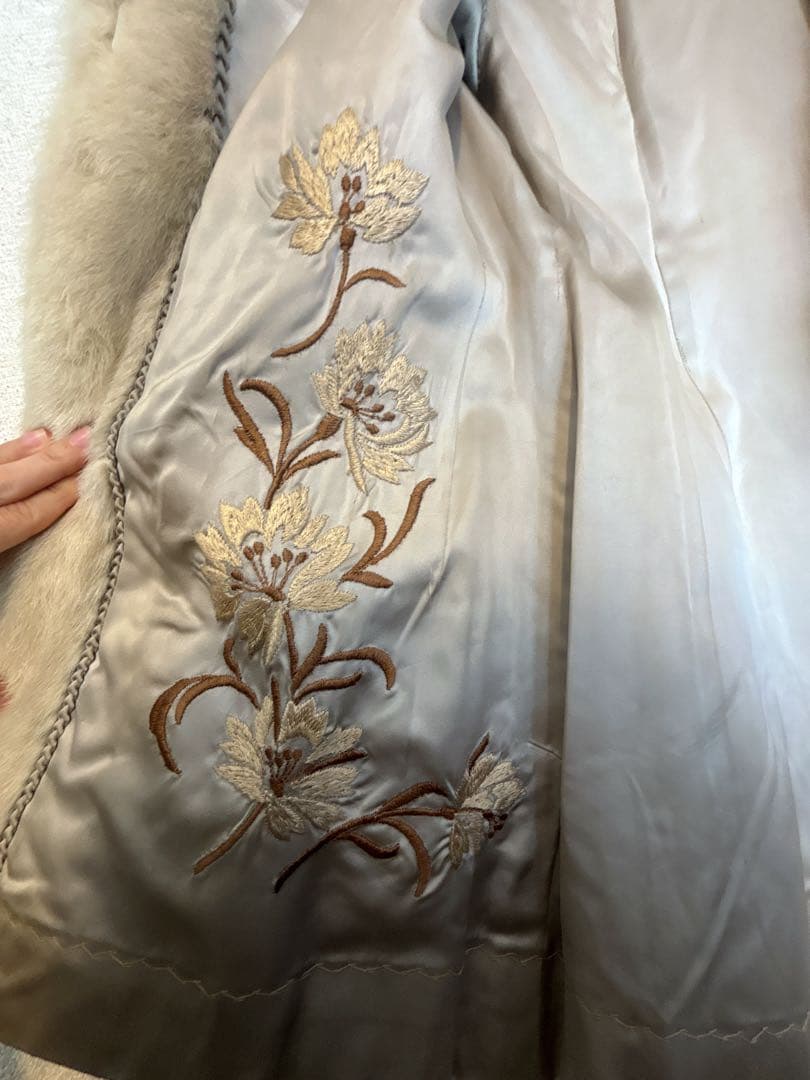 本物毛皮 リアルファーコート 天然毛皮 ラビット系 茶系 ボリューム◎