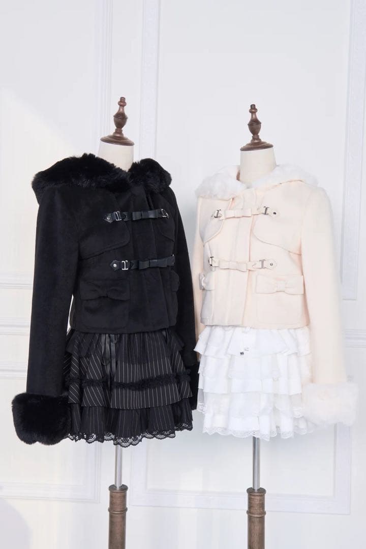 NoGenki ショートダッフルファーコート ブラック L ショートコート