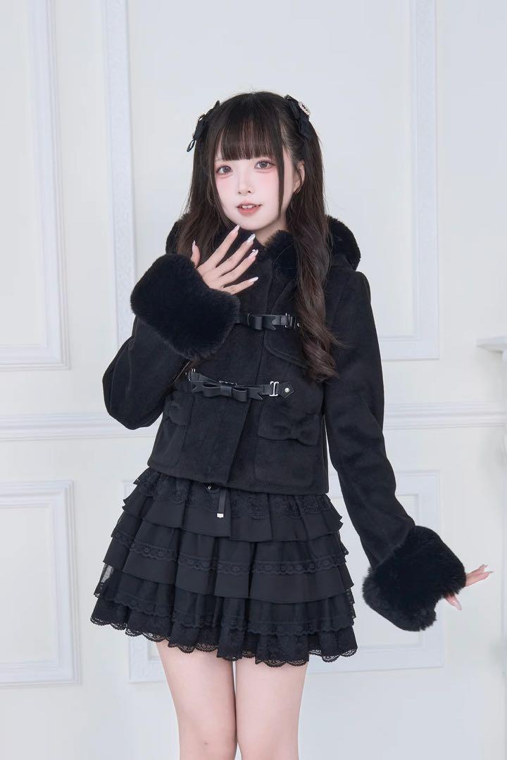 NoGenki ショートダッフルファーコート ブラック L ショートコート