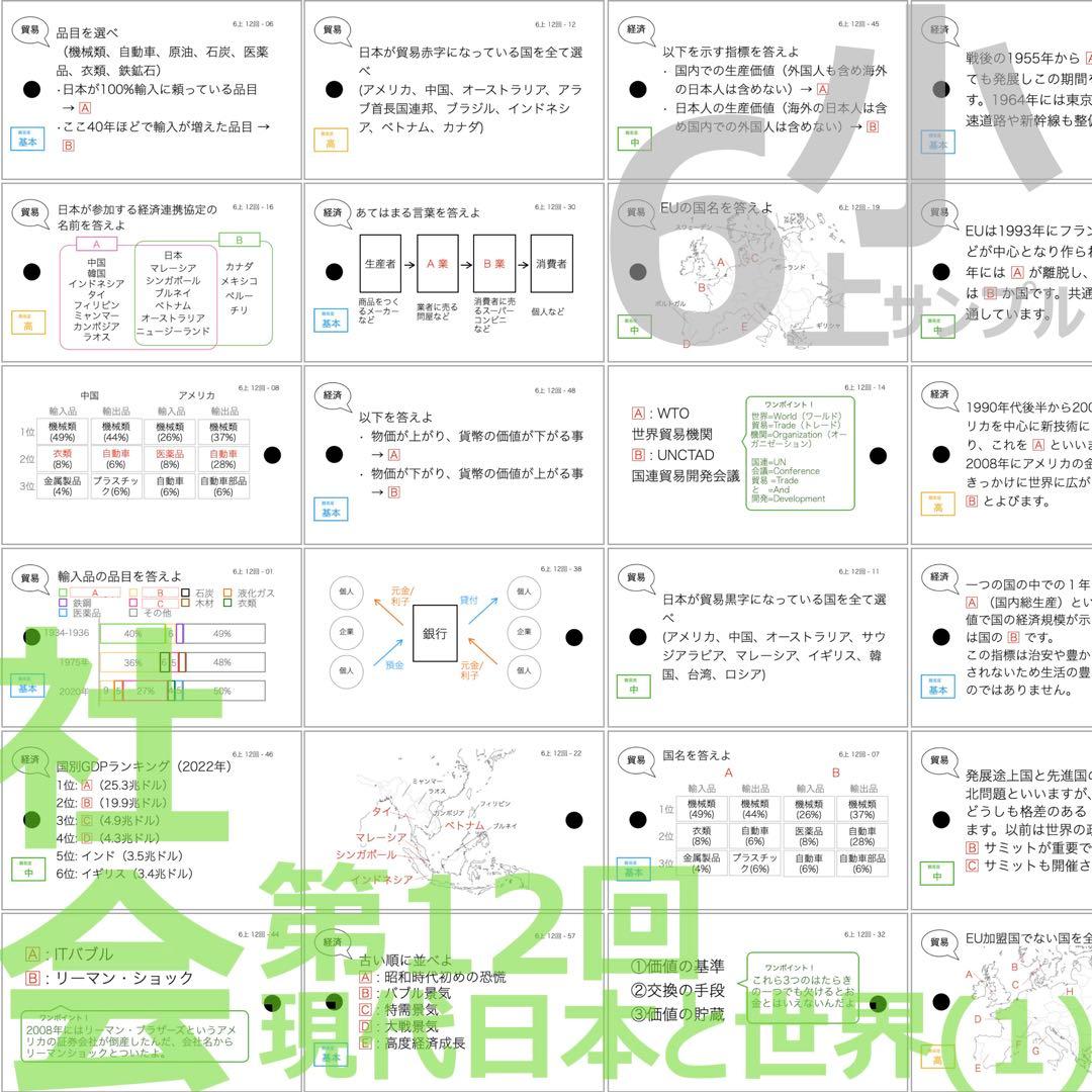 中学受験 暗記カード【6年上 社会・理科 10-13回】予習シリーズ 組分け