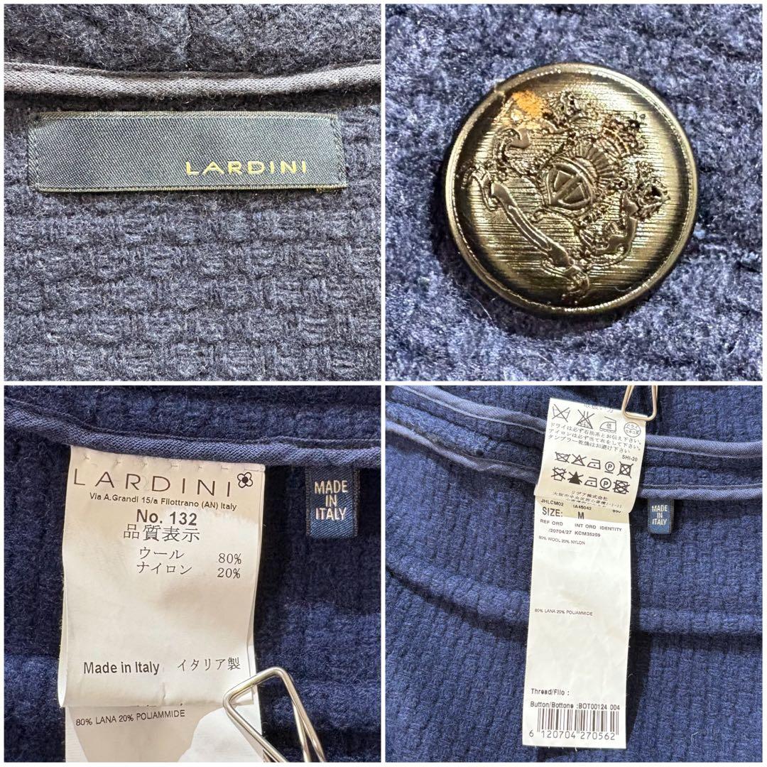 【美品】LARDINI コート ダブル ロゴボタン ロング ツイード ブルー M