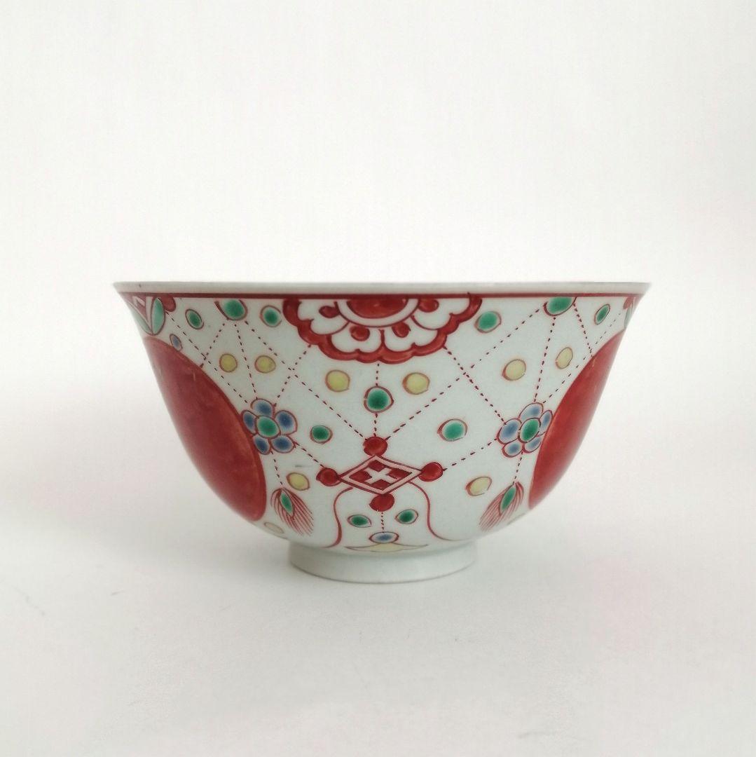 金継ぎ用　古伊万里　色絵　赤玉　３客セット