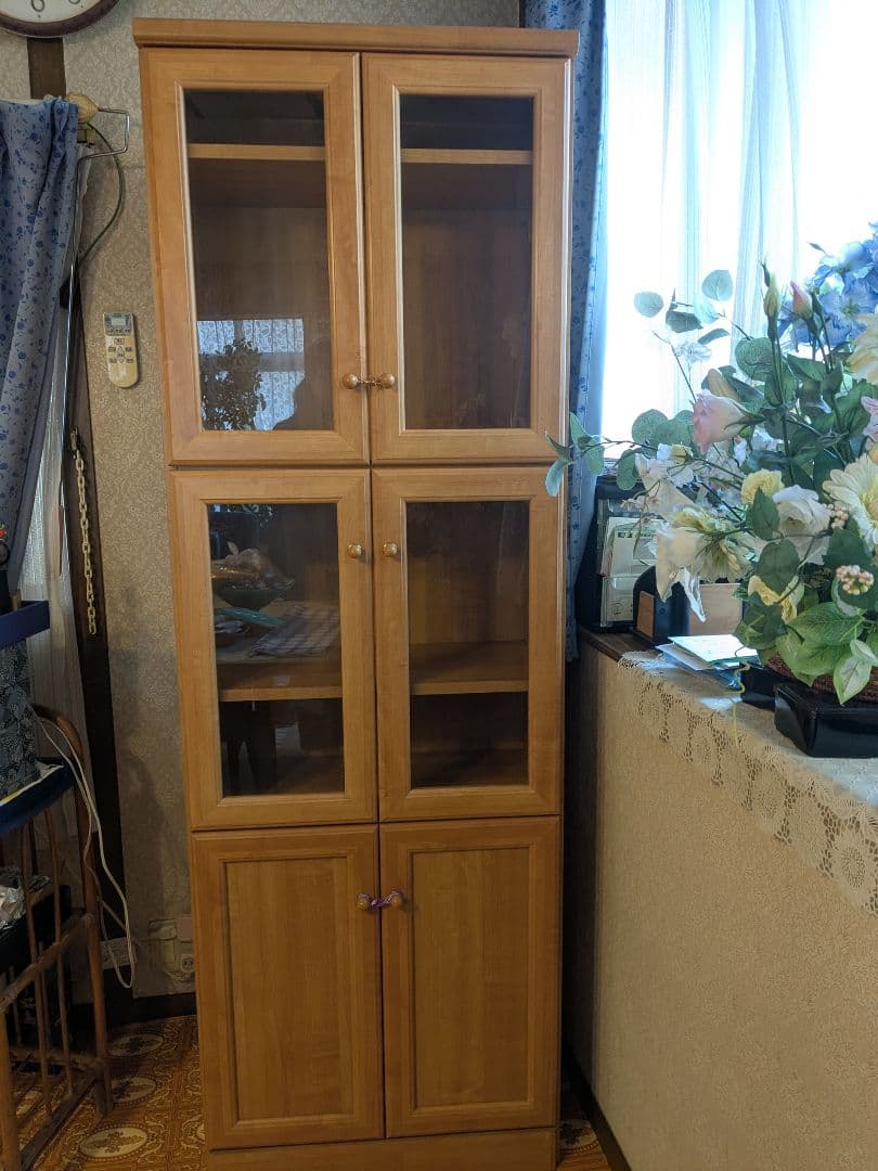 木製食器棚 ガラス扉付き 高180cm