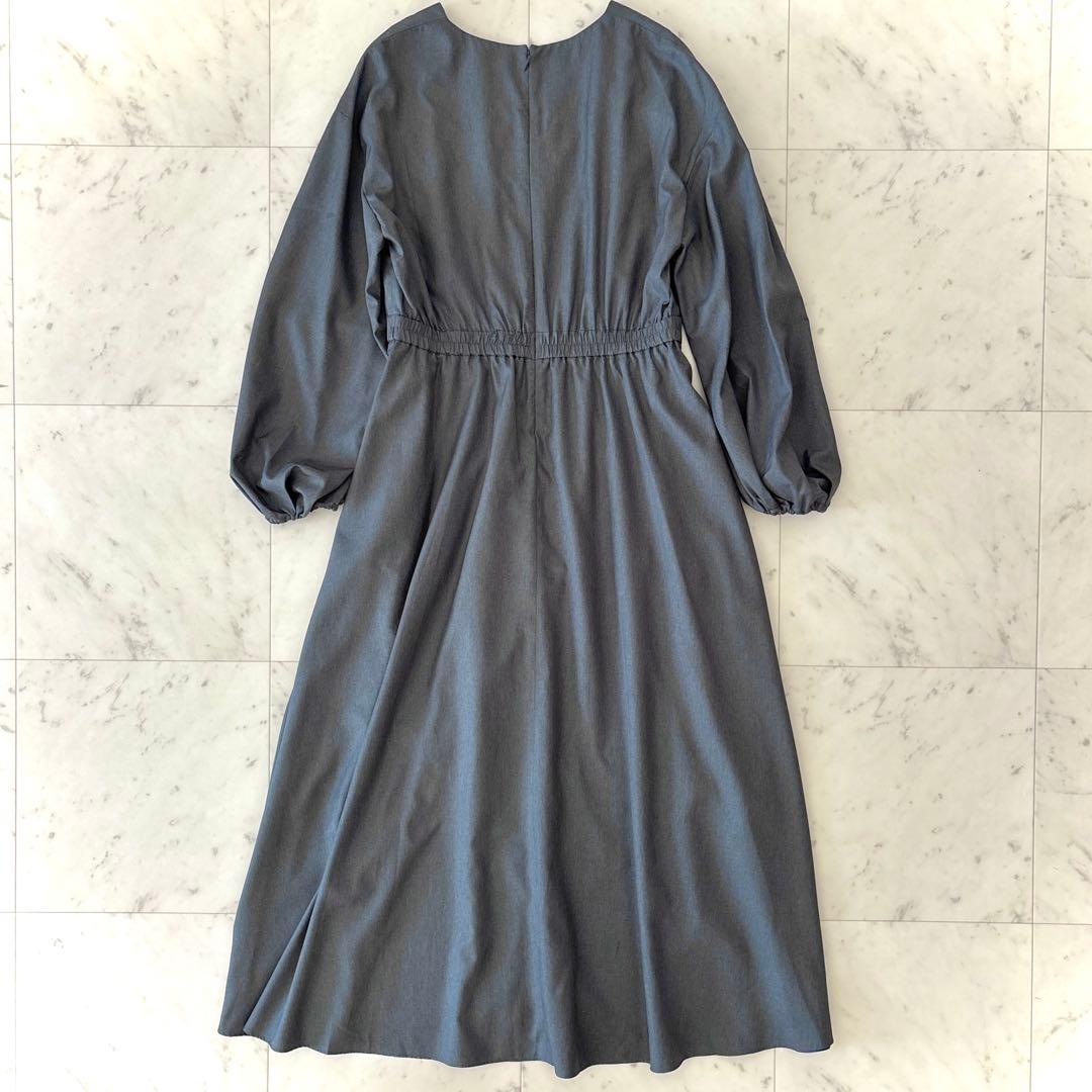 美品 ルフィル リモンタ ロング丈 Vネックワンピース グレー パフスリーブ S