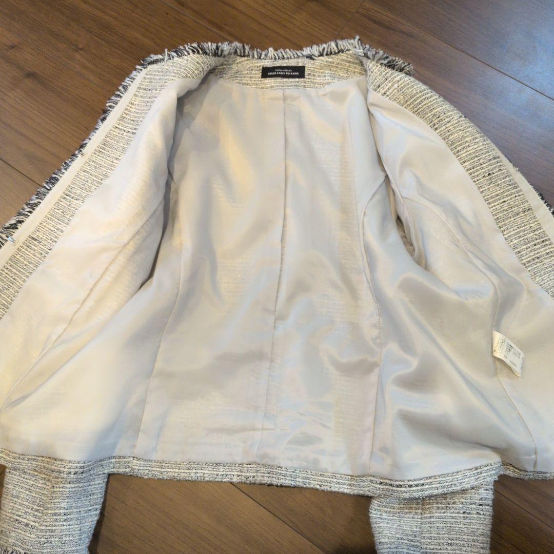 himawariツイードノーカラージャケット グリーンレーベルリラクシング