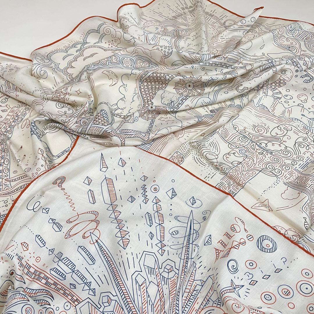 @H32 羊毛 シルク 大判ストール リバーシブル