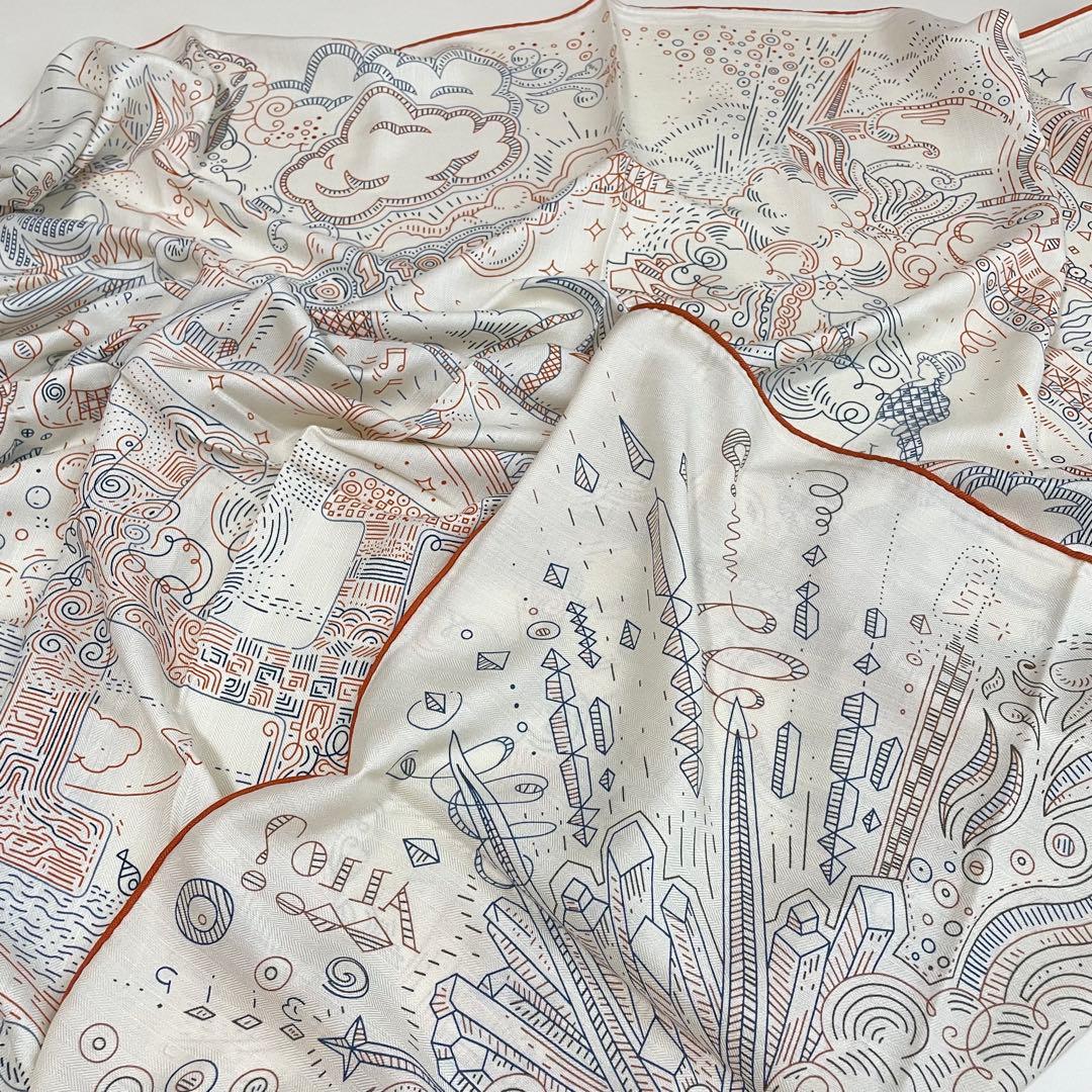 @H32 羊毛 シルク 大判ストール リバーシブル