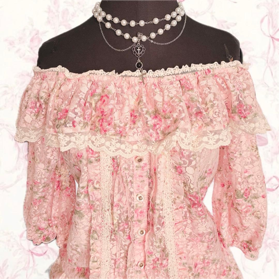 y2k LIZ LISA オフショルダー 花柄 パワーネット 姫ギャル 平成