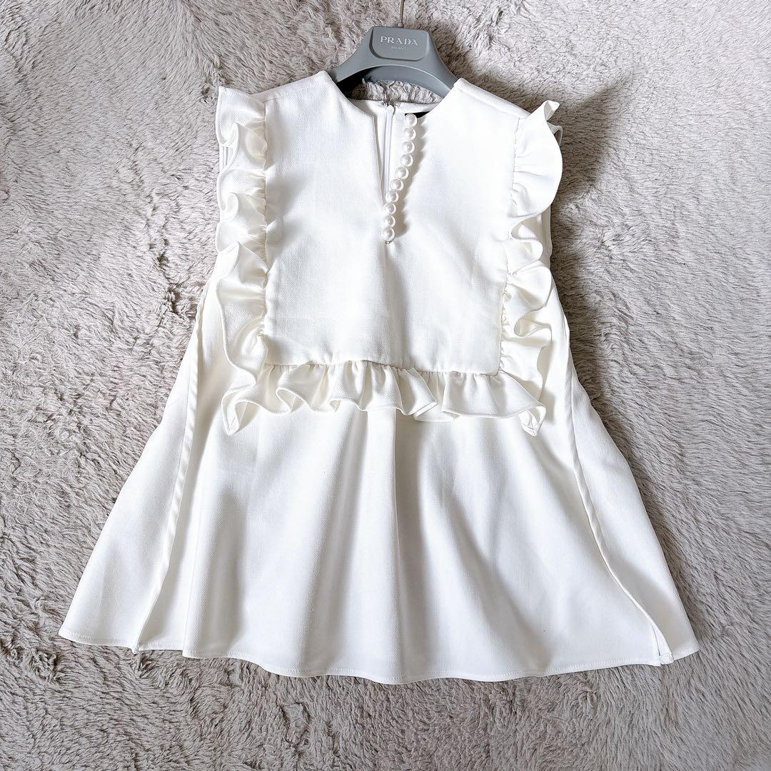 美品✨23ss YOKO CHAN フリルトリムパールトップス　ノースリーブ